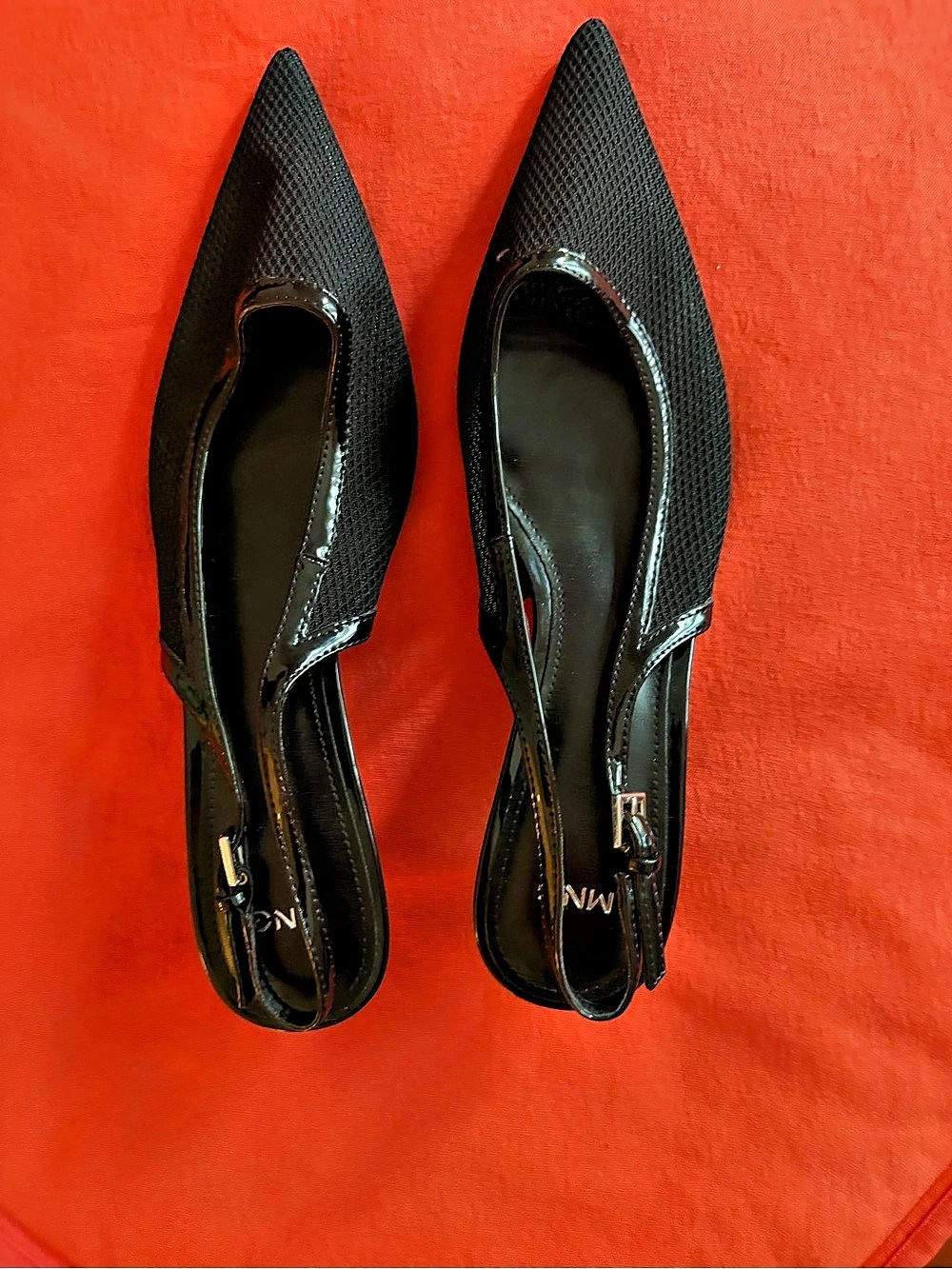 Mango Mesh Slingback Kitten Heel Pumps Black